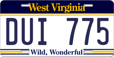 WV license plate DUI775