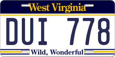 WV license plate DUI778