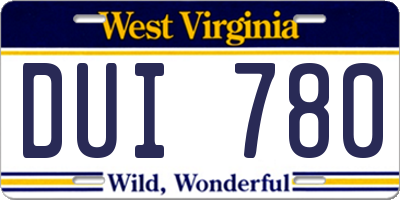 WV license plate DUI780