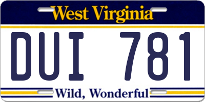 WV license plate DUI781