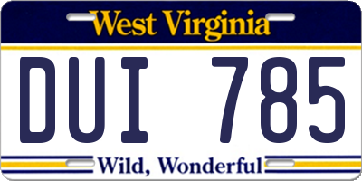 WV license plate DUI785