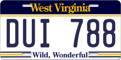 WV license plate DUI788
