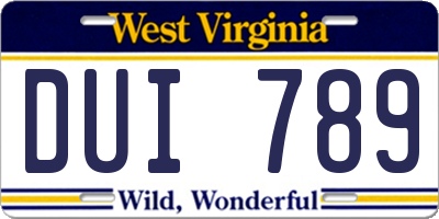 WV license plate DUI789