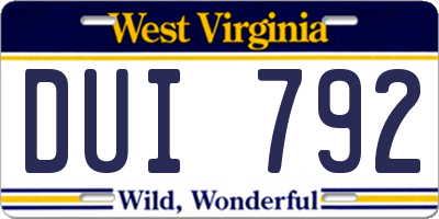 WV license plate DUI792