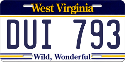 WV license plate DUI793