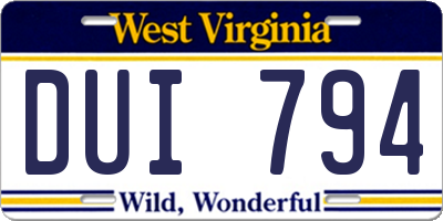 WV license plate DUI794