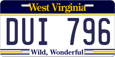 WV license plate DUI796