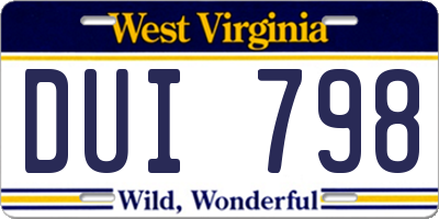 WV license plate DUI798