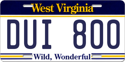 WV license plate DUI800