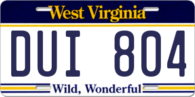 WV license plate DUI804