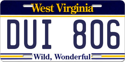 WV license plate DUI806
