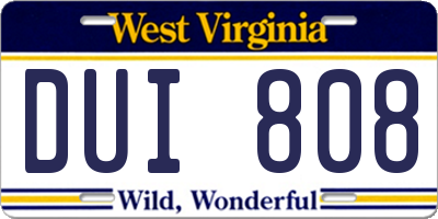 WV license plate DUI808