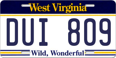 WV license plate DUI809