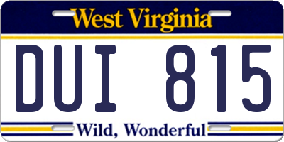 WV license plate DUI815
