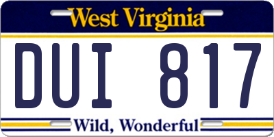 WV license plate DUI817