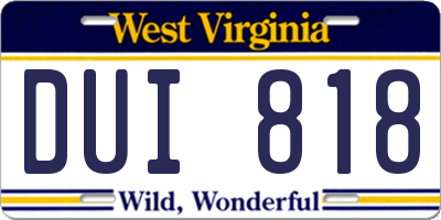 WV license plate DUI818
