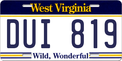 WV license plate DUI819