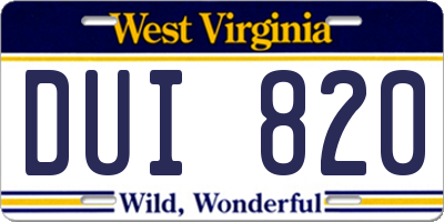 WV license plate DUI820
