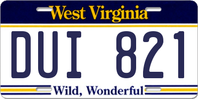 WV license plate DUI821