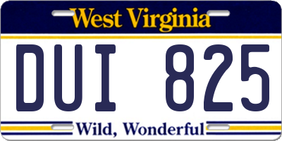 WV license plate DUI825