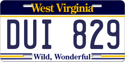 WV license plate DUI829