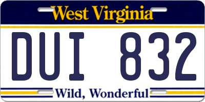 WV license plate DUI832