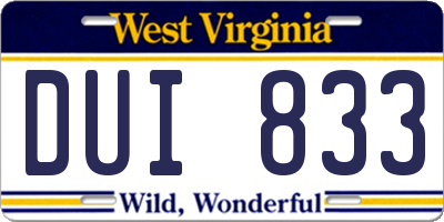 WV license plate DUI833