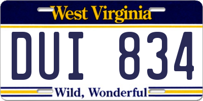 WV license plate DUI834
