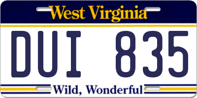 WV license plate DUI835