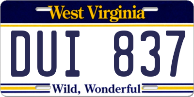 WV license plate DUI837