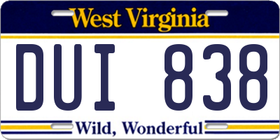 WV license plate DUI838