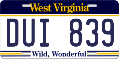 WV license plate DUI839