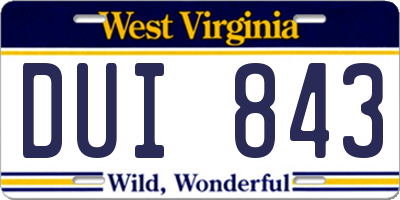 WV license plate DUI843