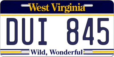 WV license plate DUI845