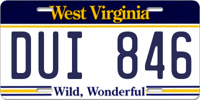WV license plate DUI846