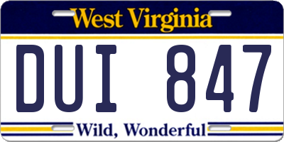 WV license plate DUI847