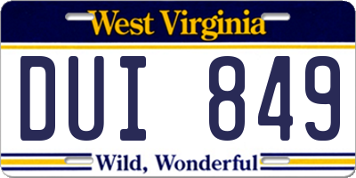 WV license plate DUI849