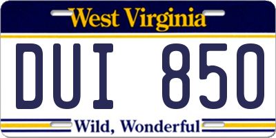 WV license plate DUI850