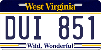 WV license plate DUI851