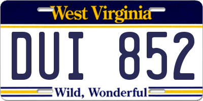 WV license plate DUI852