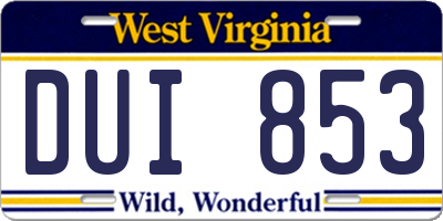 WV license plate DUI853