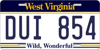WV license plate DUI854