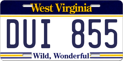 WV license plate DUI855