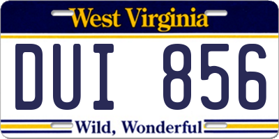 WV license plate DUI856