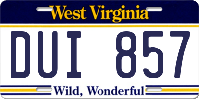 WV license plate DUI857