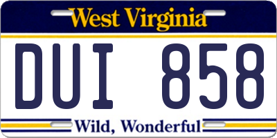 WV license plate DUI858