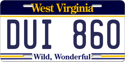 WV license plate DUI860