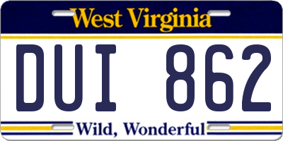 WV license plate DUI862