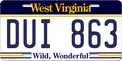 WV license plate DUI863