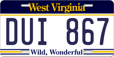 WV license plate DUI867